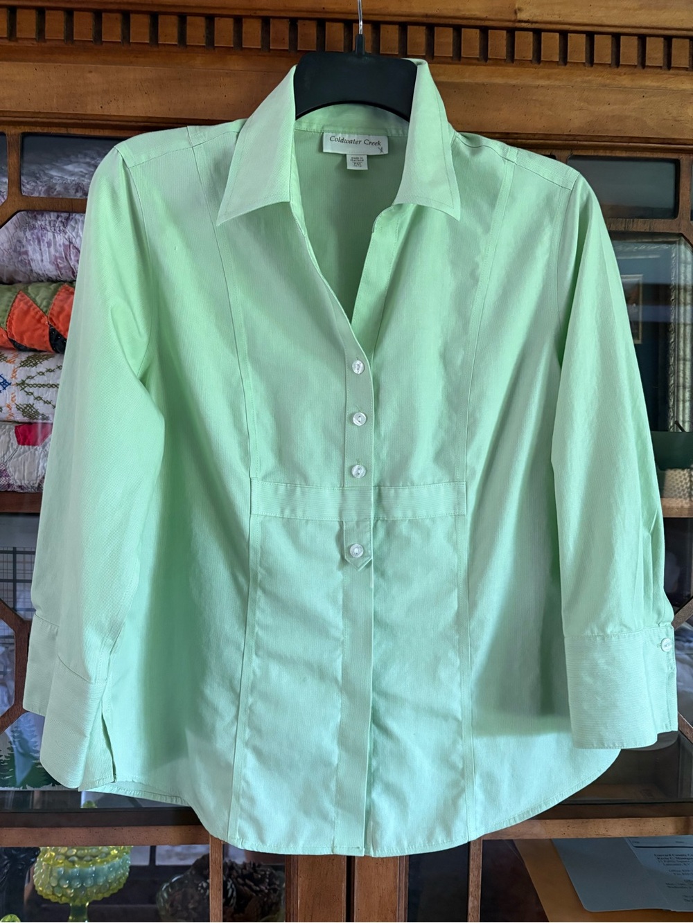 Coldwater Creek Light Mint Green Button-Front Blouse